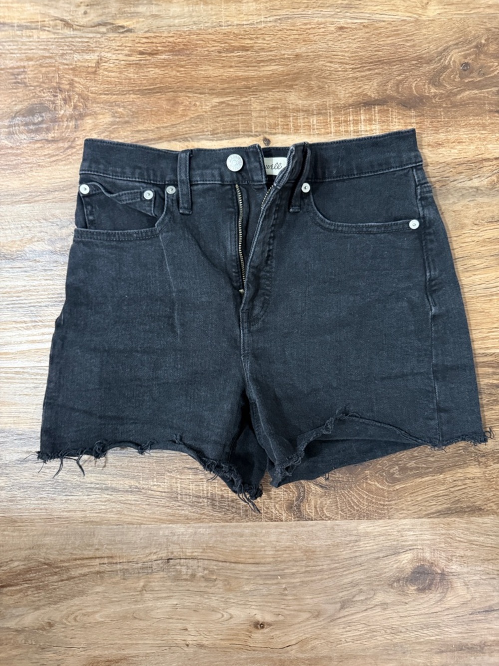 Madewell High Rise Black Frayed-Hem Denim Cutoff Shorts - 25